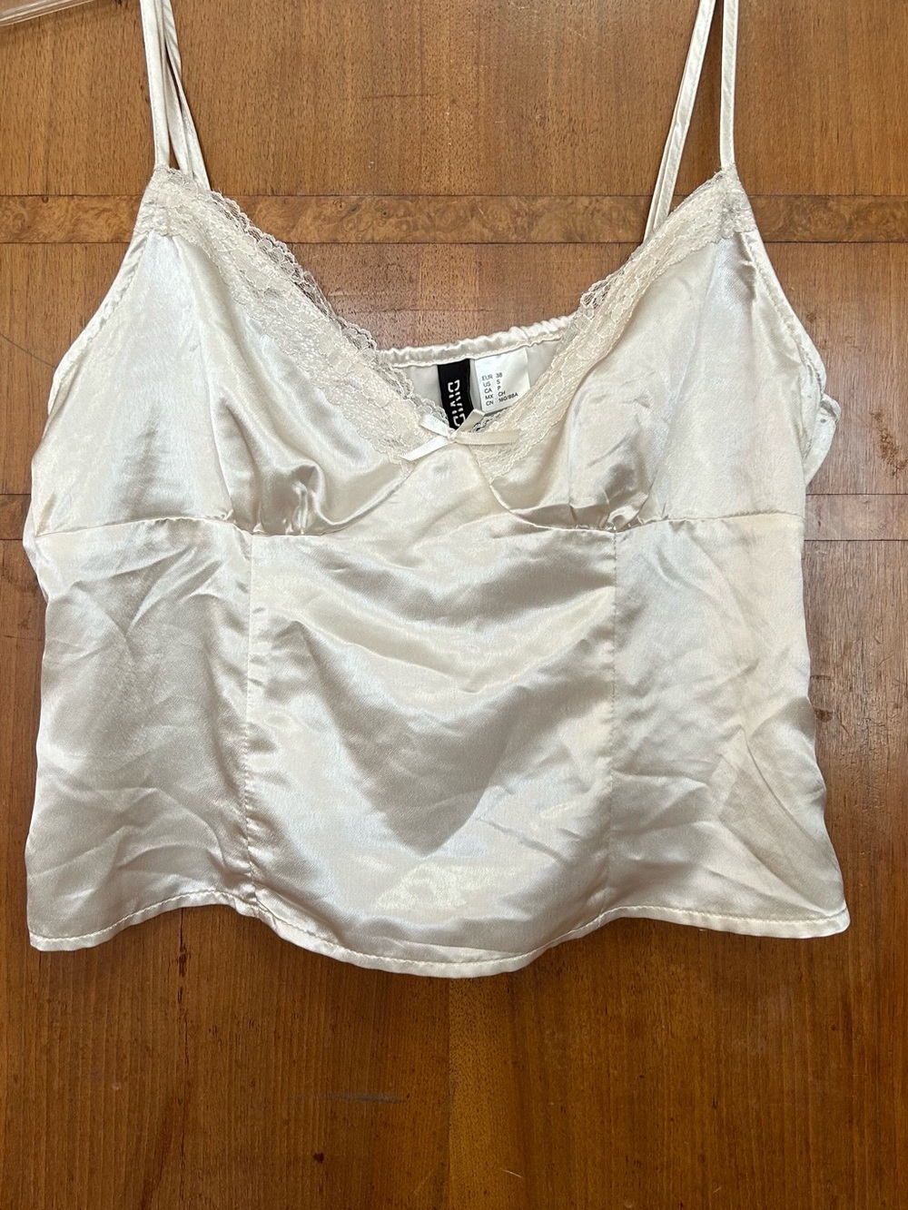 Divided Cream Satin Lace-Trim Cami